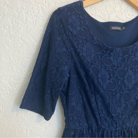 Mikarose Navy Blue Lace 3/4 Sleeve Modest Knee Length Dress | Size M - Picture 8 of 9
